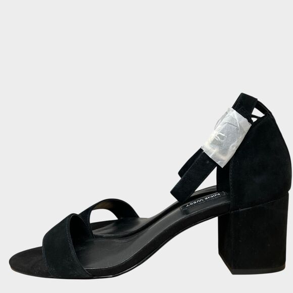 Nine West Open Toe Pumps 11M Black Suede Heels Ankle Strap Frostbite - Picture 5 of 13